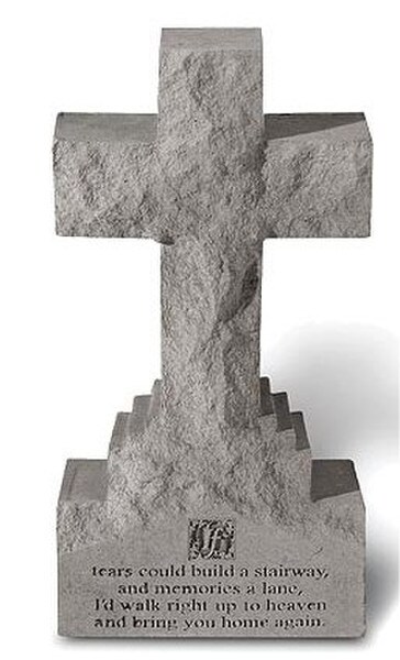 Cross Sculpture with if Tears Could Build Stairway